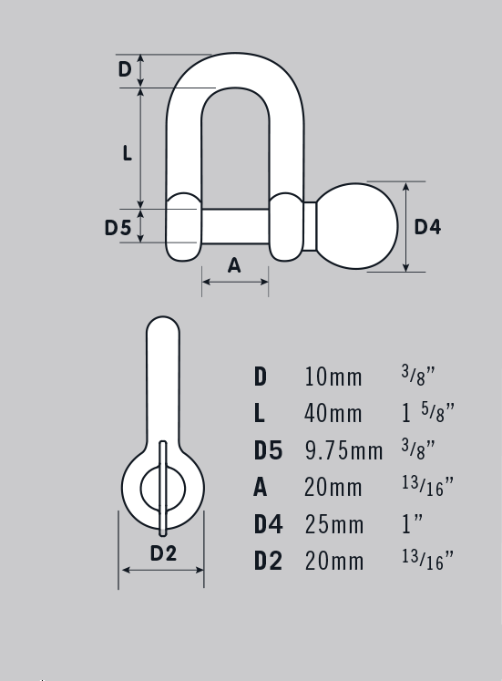 NU-D 10mm D-Shackle Stainless