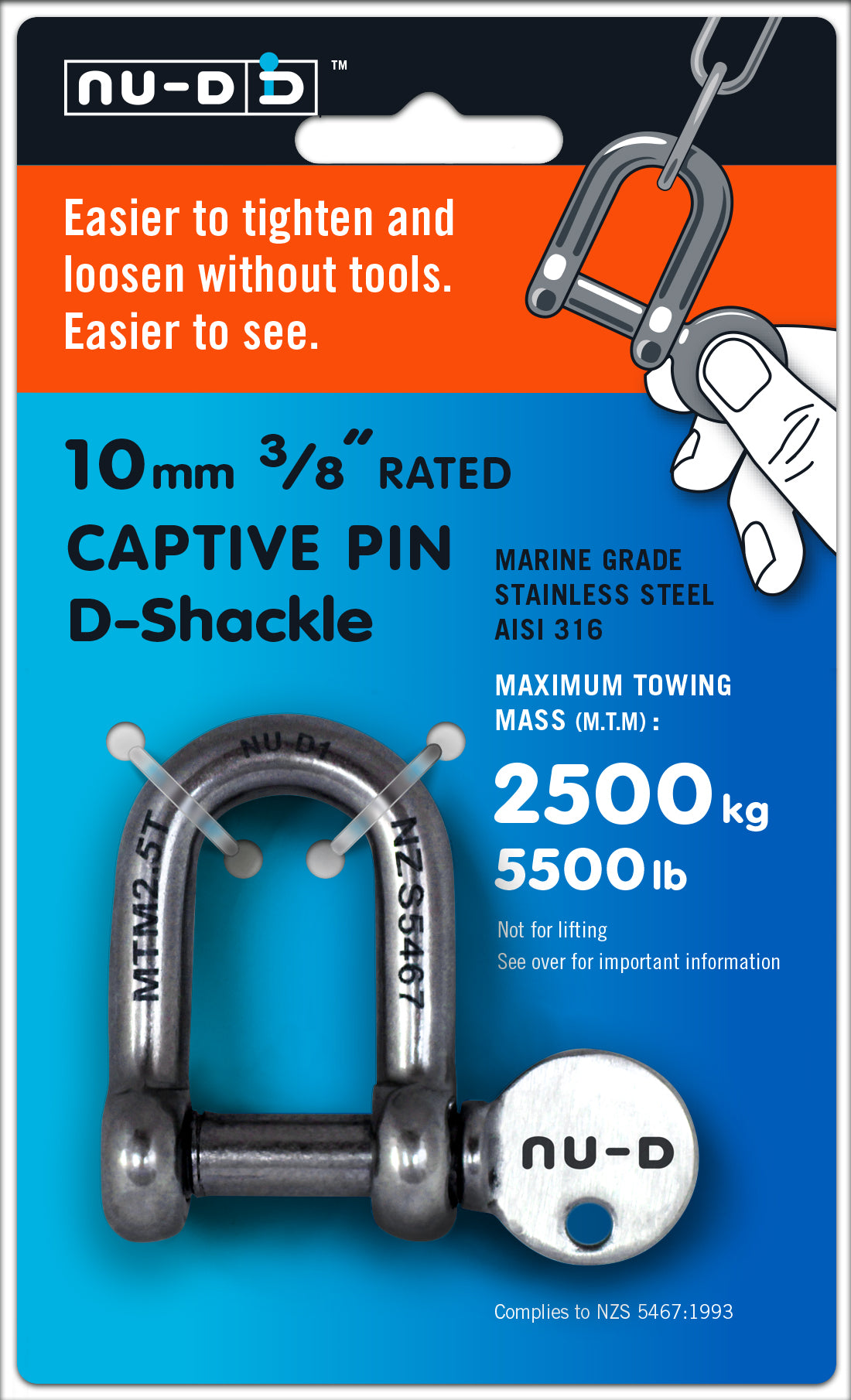 NU-D 10mm D-Shackle Stainless